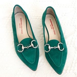 ALESSANDRO DELL’ACQUA Green Pointed Toe Suede Leather Loafers EU 36 US 6-6.5